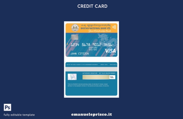 modello di carta di debito visto Visa LTD della banca nazionale del Bhutan in st